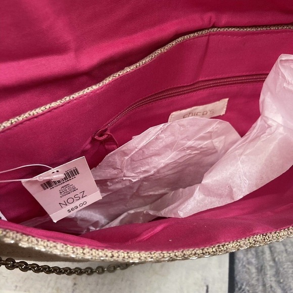 Chico's Jerri Clutch Embellished Embroidered Chain Bag Turquoise Tan‎ New - Picture 9 of 11